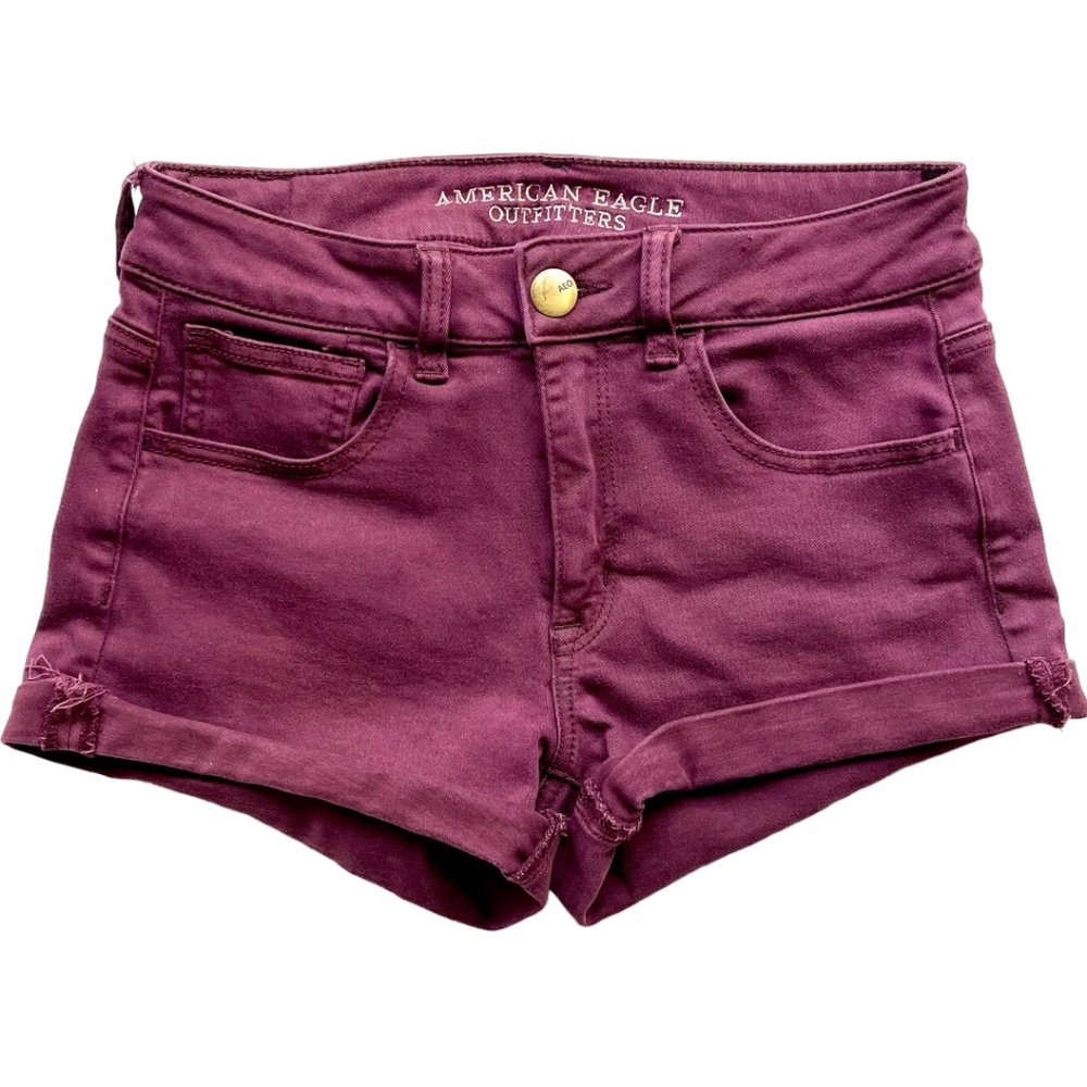 American Eagle Outfitters High Rise Shortie Shorts Super Stretch Burgundy Size 4